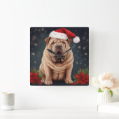 Shar Pei Hond in Sneeuw Kerstmis Vierkante Klok (Huis)