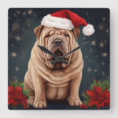 Shar Pei Hond in Sneeuw Kerstmis Vierkante Klok (Voorkant)