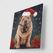 Shar Pei Hond in Sneeuw Kerstmis Vierkante Klok (Hoek)
