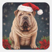 Shar Pei Hond in Sneeuw Kerstmis Vierkante Sticker (Voorkant)