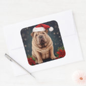 Shar Pei Hond in Sneeuw Kerstmis Vierkante Sticker (Envelop)