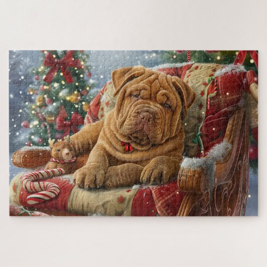 Shar Pei Hond Kerst Feestelijk Legpuzzel (Horizontaal)