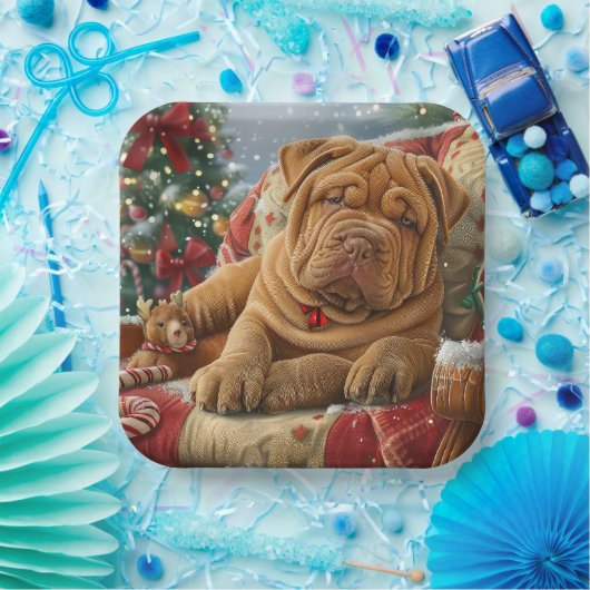 Shar Pei Hond Kerst Feestelijk Papieren Bordje (Feest)