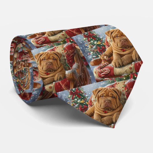 Shar Pei Hond Kerst Feestelijk Stropdas (Opgerold)