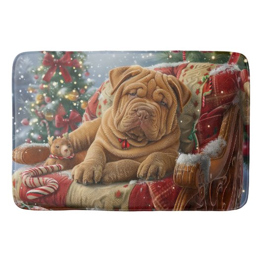 Shar Pei Hond Kerstfeest Badmat (Voorkant)