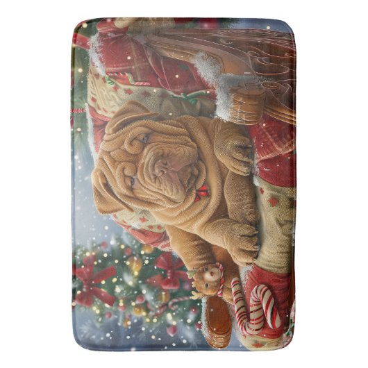 Shar Pei Hond Kerstfeest Badmat (Voorkant Verticaal)