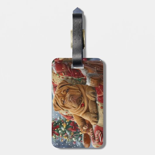 Shar Pei Hond Kerstfeest Bagagelabel (Achterkant verticaal)