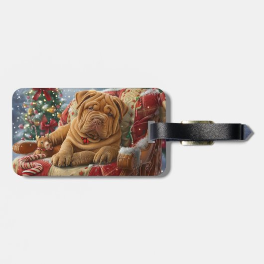 Shar Pei Hond Kerstfeest Bagagelabel (Achterkant horizontaal)