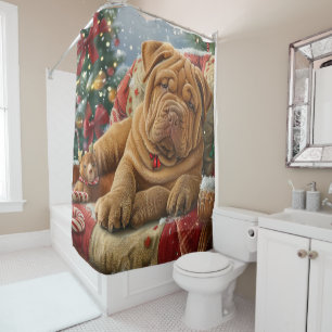 Shar Pei Hond Kerstfeest Douchegordijn