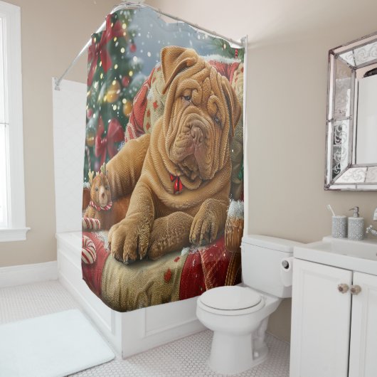 Shar Pei Hond Kerstfeest Douchegordijn (In situ)
