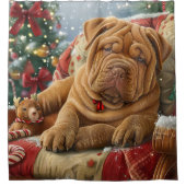 Shar Pei Hond Kerstfeest Douchegordijn (Voorkant)