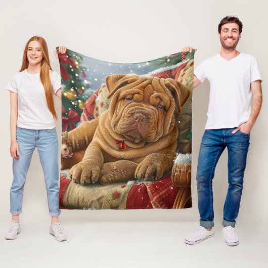 Shar Pei Hond Kerstfeest Festiviteit Fleece Deken (In situ)