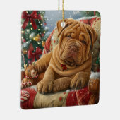 Shar Pei Hond Kerstfeest Festiviteit Keramisch Ornament (Rechts)