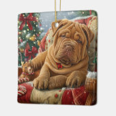 Shar Pei Hond Kerstfeest Festiviteit Keramisch Ornament (Links)