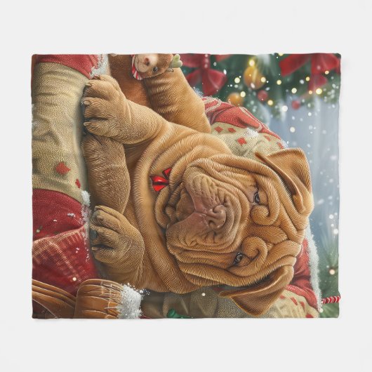 Shar Pei Hond Kerstfeest Fleece Deken (Voorkant (Horizontaal))