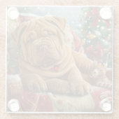 Shar Pei Hond Kerstfeest Glazen Onderzetter (Achterkant)