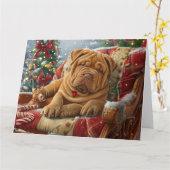 Shar Pei Hond Kerstfeest Kaart (Gele Bloem)