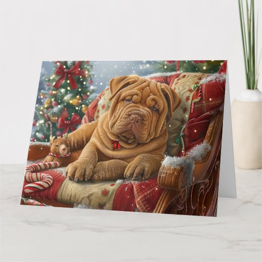 Shar Pei Hond Kerstfeest Kaart (Voorkant)