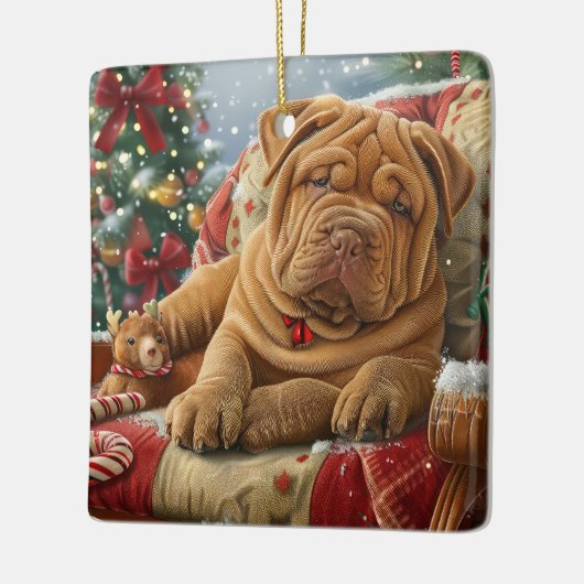 Shar Pei Hond Kerstfeest Keramisch Ornament (Links)