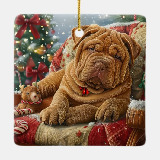 Shar Pei Hond Kerstfeest Keramisch Ornament (Achterkant)