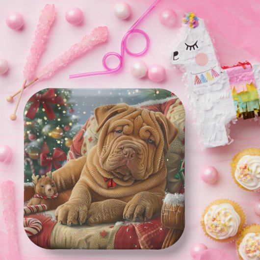 Shar Pei Hond Kerstfeest Papieren Bordje (Feest)