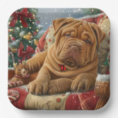 Shar Pei Hond Kerstfeest Papieren Bordje (Voorkant)