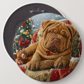 Shar Pei Hond Kerstfeest Ronde Button 6,0 Cm (Voorkant /achterkant)