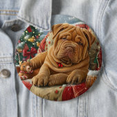 Shar Pei Hond Kerstfeest Ronde Button 6,0 Cm (In situ)