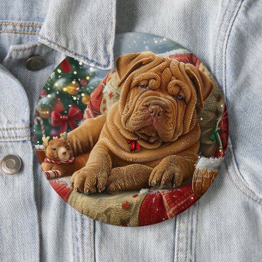 Shar Pei Hond Kerstfeest Ronde Button 6,0 Cm (In situ)