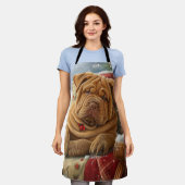 Shar Pei Hond Kerstfeest Schort (Gedragen)