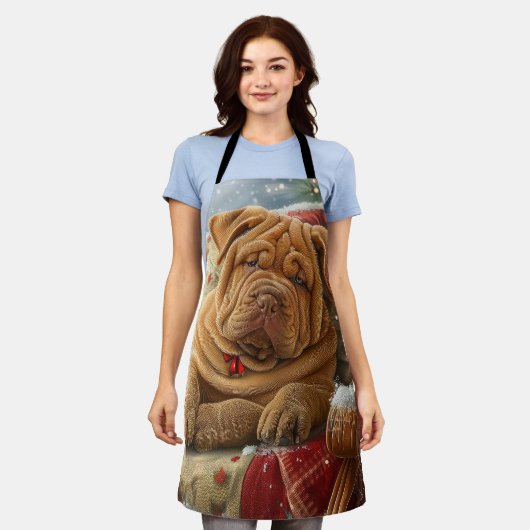 Shar Pei Hond Kerstfeest Schort (Gedragen)