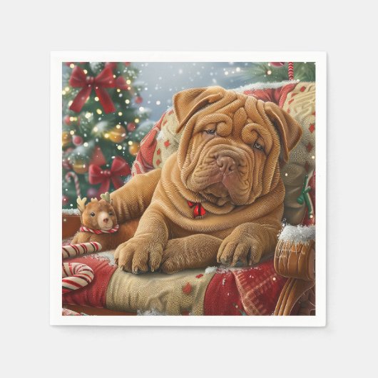 Shar Pei Hond Kerstfeest Servet (Voorkant)