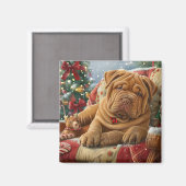 Shar Pei Hond Kerstfeest Sfeer Magneet (Voorkant / Achterkant)