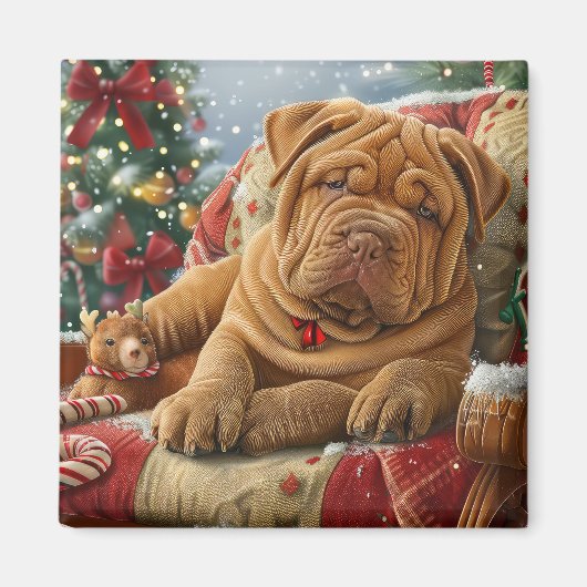Shar Pei Hond Kerstfeest Sfeer Magneet (Voorkant)