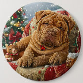 Shar Pei Hond Kerstfeest Sfeer Ronde Button 6,0 Cm (Voorkant)