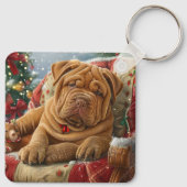 Shar Pei Hond Kerstfeest Sleutelhanger (Achterkant)