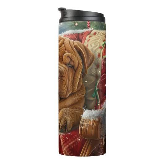Shar Pei Hond Kerstfeest Thermosbeker (Geroteerd rechts)