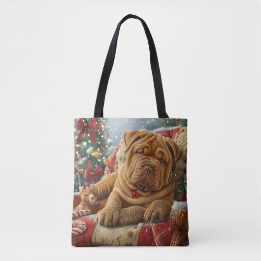 Shar Pei Hond Kerstfeest Tote Bag (Voorkant)