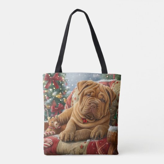 Shar Pei Hond Kerstfeest Tote Bag (Achterkant)