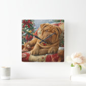 Shar Pei Hond Kerstfeest Vierkante Klok (Huis)