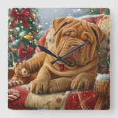 Shar Pei Hond Kerstfeest Vierkante Klok (Voorkant)