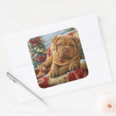 Shar Pei Hond Kerstfeest Vierkante Sticker (Envelop)