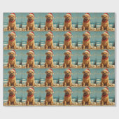 Shar Pei Hond Kerstmis Vintage Strand Cadeaupapier (Vlak)