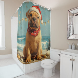 Shar Pei Hond Kerstmis Vintage Strand Douchegordijn