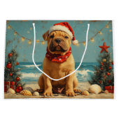 Shar Pei Hond Kerstmis Vintage Strand Groot Cadeauzakje (Voorkant)