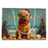 Shar Pei Hond Kerstmis Vintage Strand Groot Cadeauzakje (Achterkant)