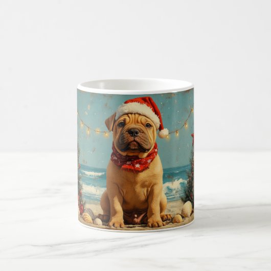 Shar Pei hond Kerstmis Vintage Strand Koffiemok (Center)