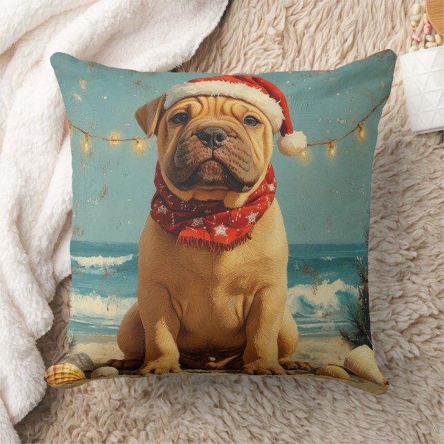 Shar Pei Hond Kerstmis Vintage Strand Kussen (Deken)