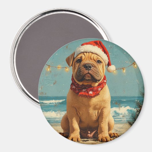 Shar Pei hond kerstmis vintage strand Magneet (Voorkant / Achterkant)