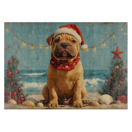 Shar Pei Hond Kerstmis Vintage Strand Snijplank (Voorkant)